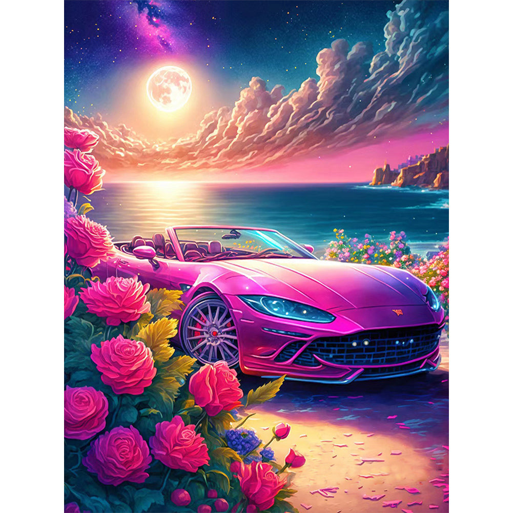 Pink Ocean Car - Full Round Drill Diamond Painting 30*40CM