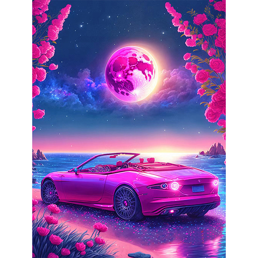 Pink Ocean Car - Full Round Drill Diamond Painting 30*40CM