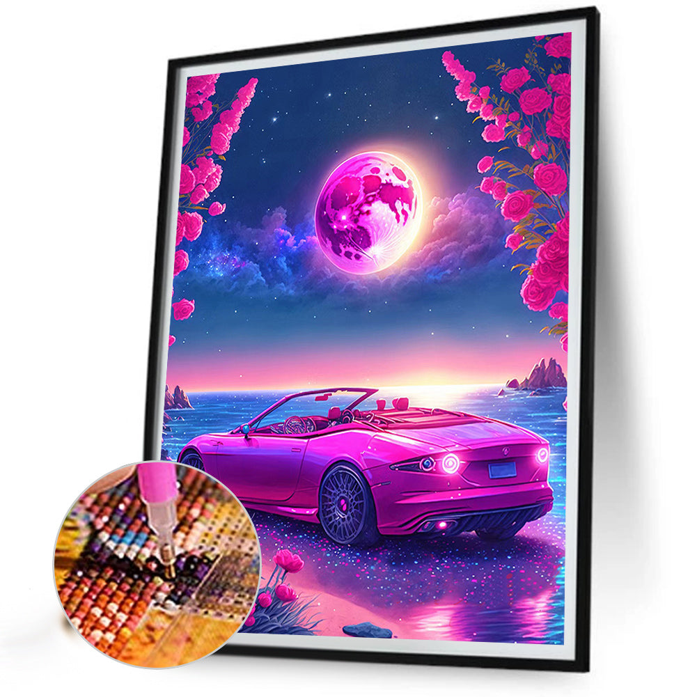 Pink Ocean Car - Full Round Drill Diamond Painting 30*40CM