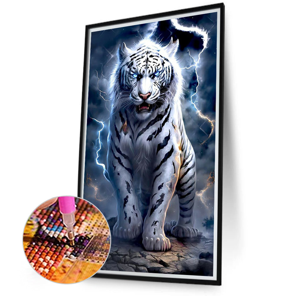 Lightning White Tiger - Full Round Drill Diamond Painting 40*70CM