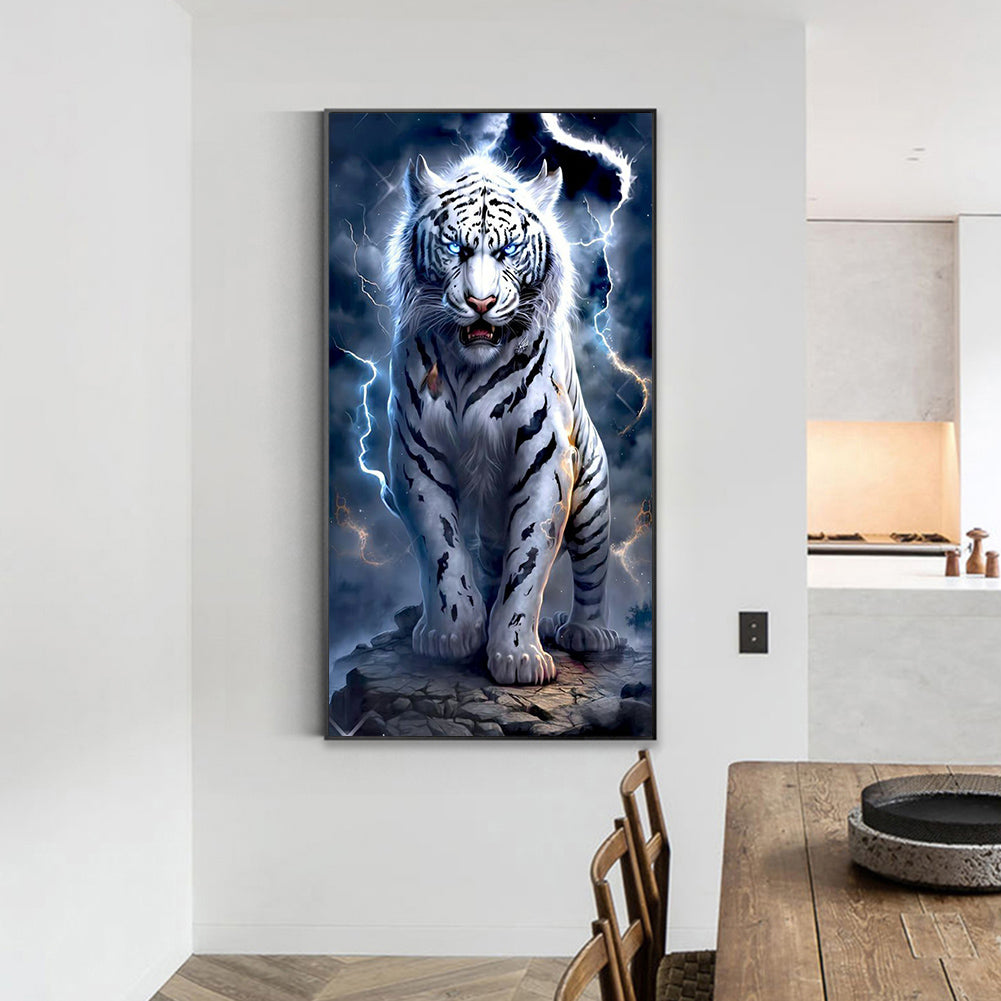 Lightning White Tiger - Full Round Drill Diamond Painting 40*70CM