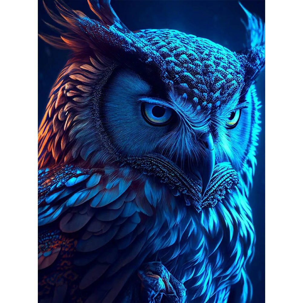 Blue Night Sky Owl - Full Round Drill Diamond Painting 30*40CM