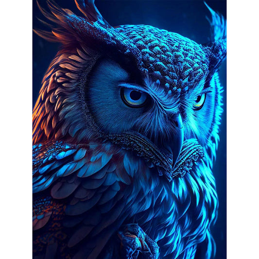 Blue Night Sky Owl - Full Round Drill Diamond Painting 30*40CM
