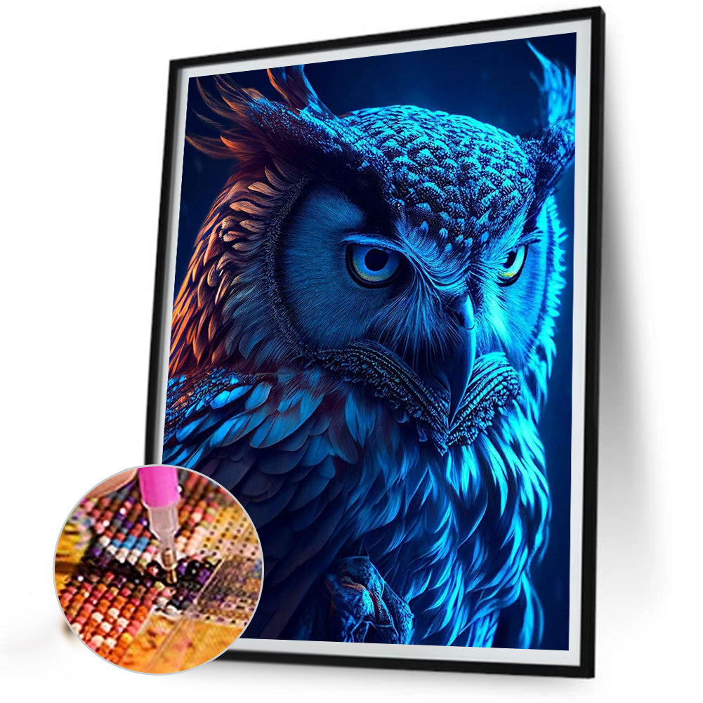Blue Night Sky Owl - Full Round Drill Diamond Painting 30*40CM