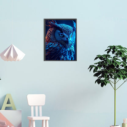 Blue Night Sky Owl - Full Round Drill Diamond Painting 30*40CM