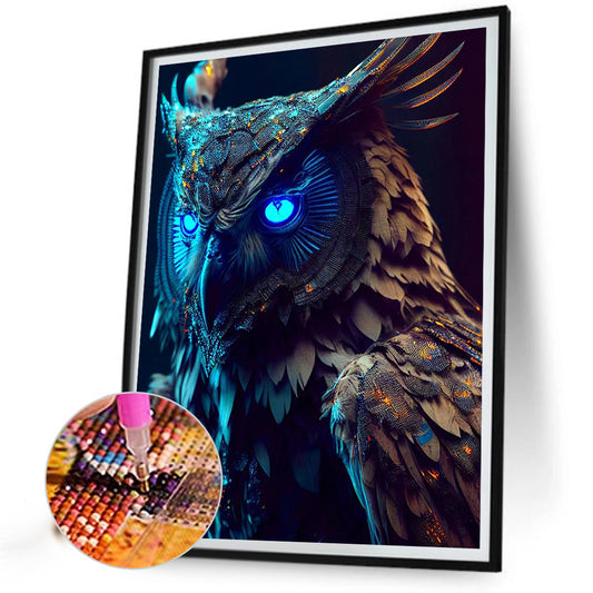 Blue Night Sky Owl - Full Round Drill Diamond Painting 30*40CM