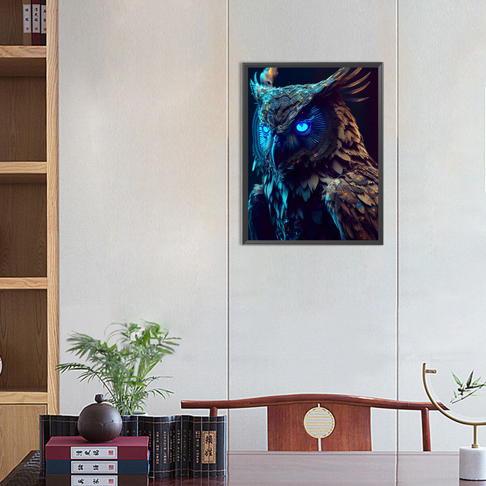 Blue Night Sky Owl - Full Round Drill Diamond Painting 30*40CM