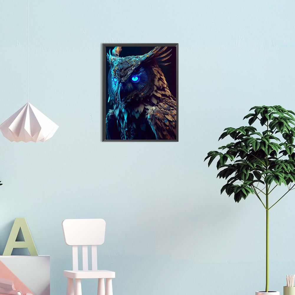 Blue Night Sky Owl - Full Round Drill Diamond Painting 30*40CM