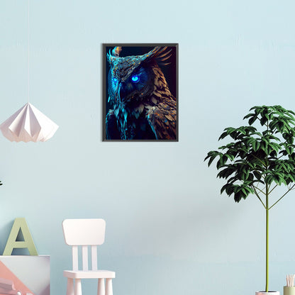Blue Night Sky Owl - Full Round Drill Diamond Painting 30*40CM
