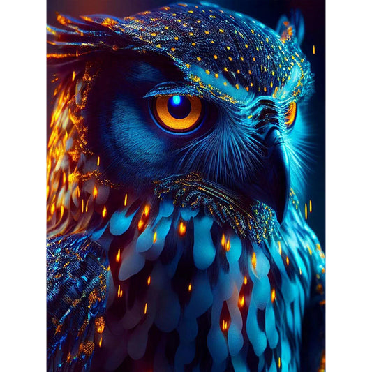 Blue Night Sky Owl - Full Round Drill Diamond Painting 30*40CM