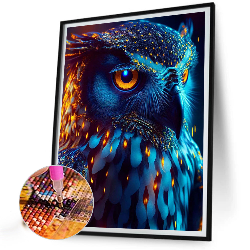 Blue Night Sky Owl - Full Round Drill Diamond Painting 30*40CM