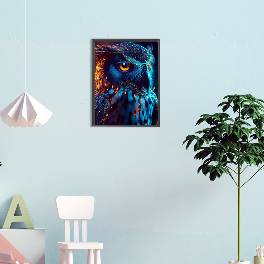 Blue Night Sky Owl - Full Round Drill Diamond Painting 30*40CM