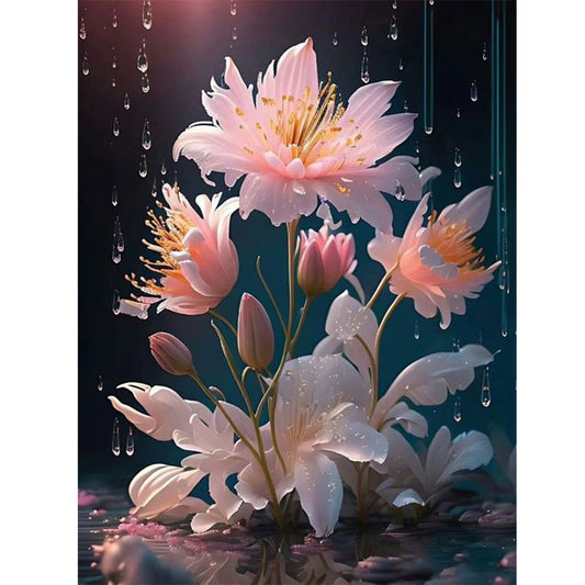 Lotus In The Rain - Full Square Drill Diamond Painting 30*40CM