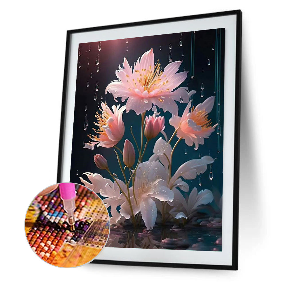 Lotus In The Rain - Full Square Drill Diamond Painting 30*40CM