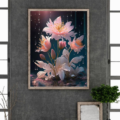 Lotus In The Rain - Full Square Drill Diamond Painting 30*40CM