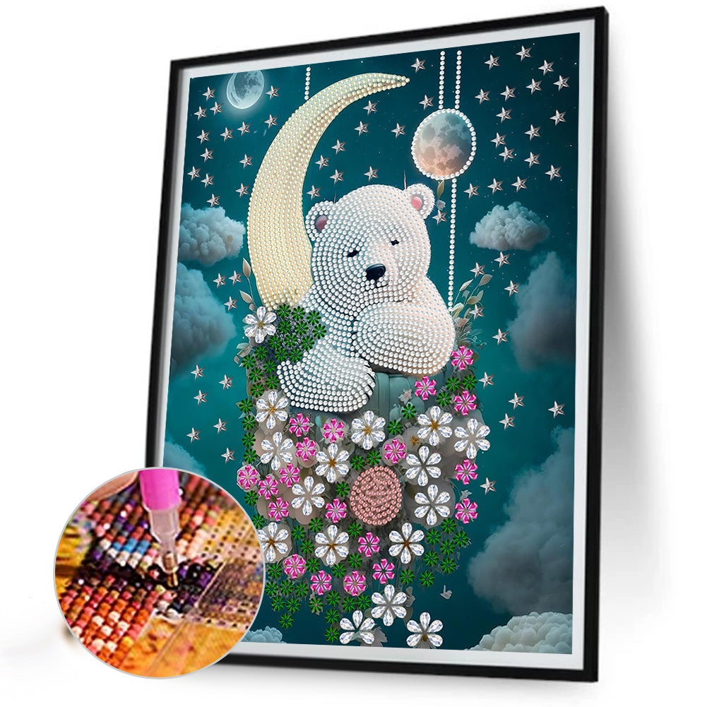 Moonlight White Bear - Special Shaped Drill Diamond Painting 30*40CM