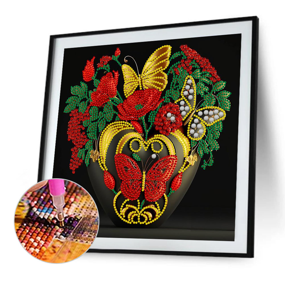 Safflower Butterfly - Special Shaped Drill Diamond Painting 30*30CM