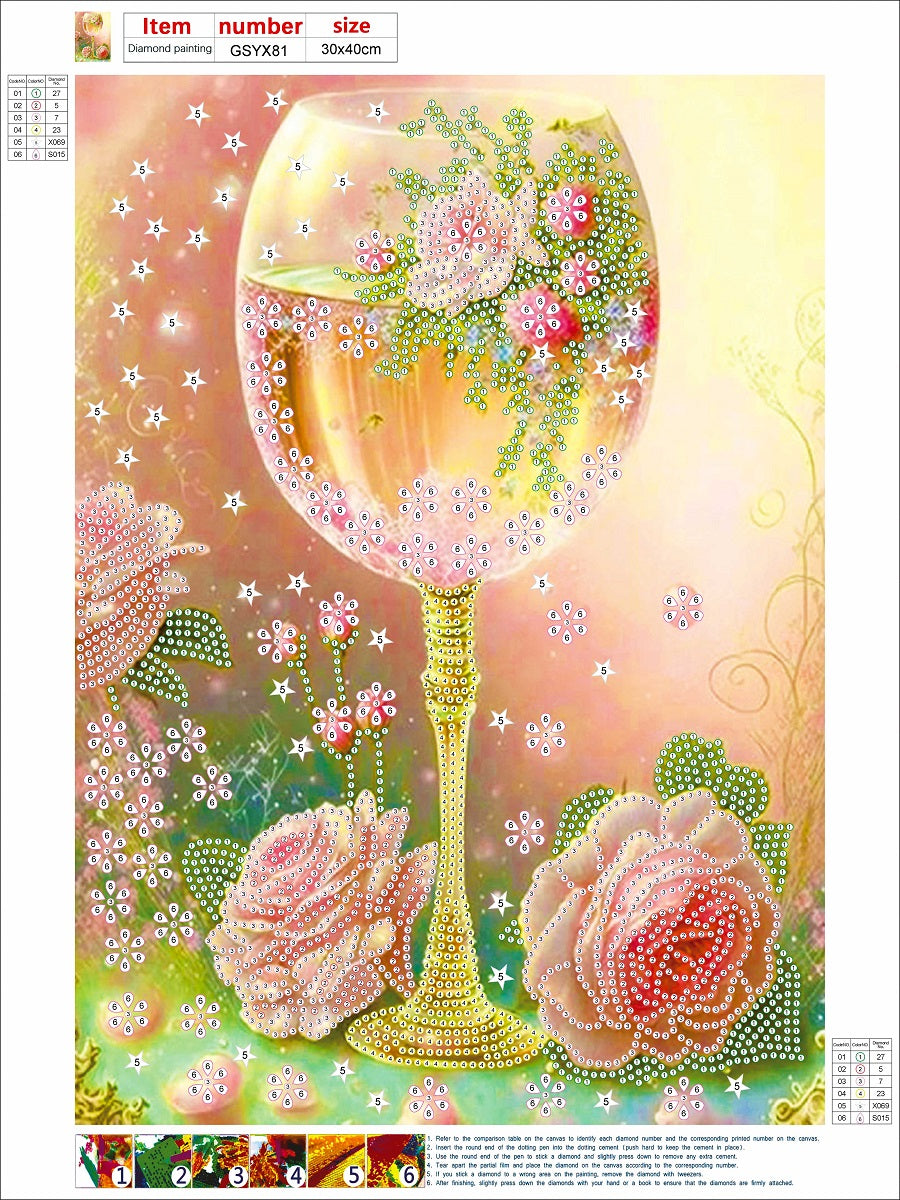 Flower Goblet - Special Shaped Drill Diamond Painting 30*40CM