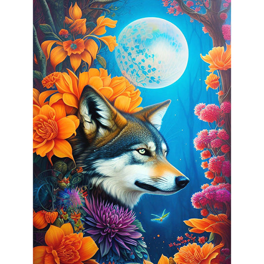 The Wolf Of The Cold Night Under The Moon - Full Round Drill Diamond Painting 30*40CM