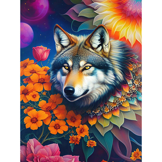 Wolf In The Flowers - Full Round Drill Diamond Painting 30*40CM