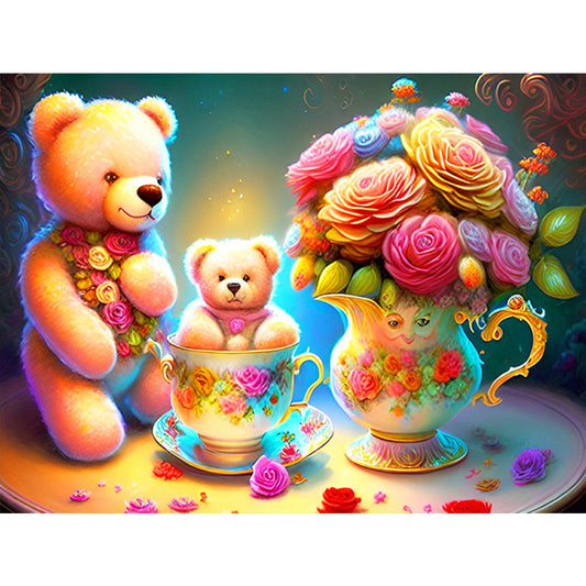 Roses And Teddy Bear - Full Round Drill Diamond Painting 40*30CM