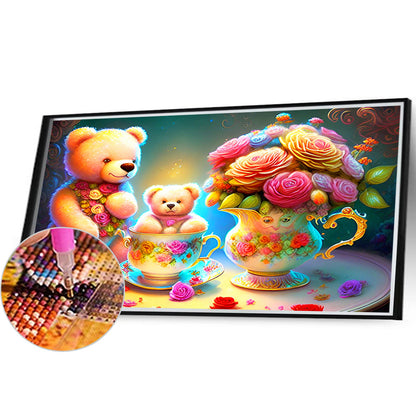 Roses And Teddy Bear - Full Round Drill Diamond Painting 40*30CM