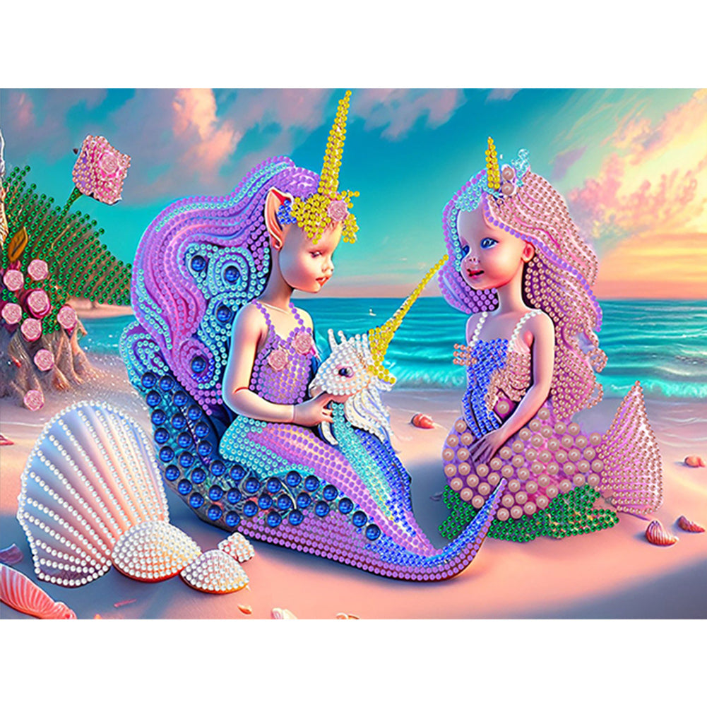 Beach Mermaid - Special Shaped Drill Diamond Painting 40*30CM