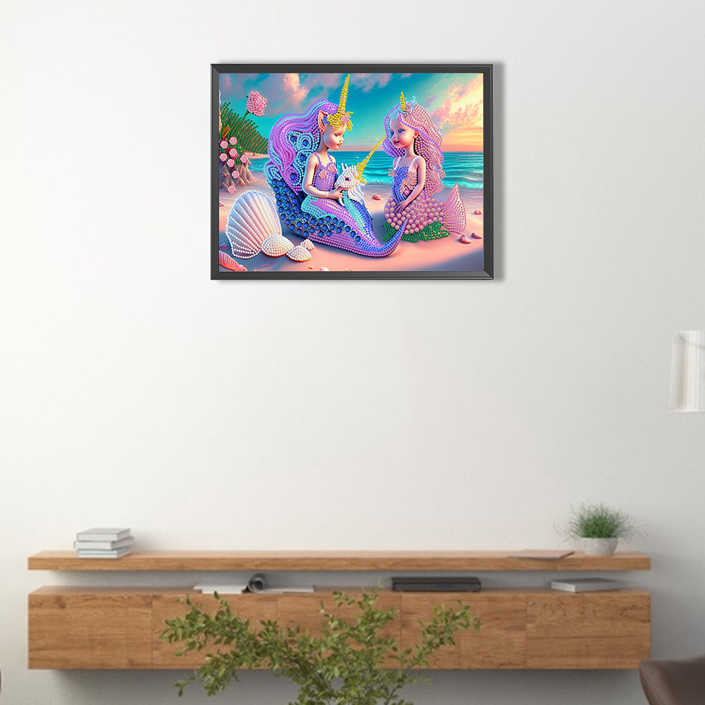 Beach Mermaid - Special Shaped Drill Diamond Painting 40*30CM