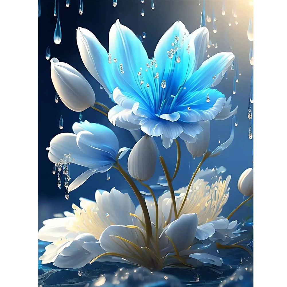 Blue Flowers - Full Square Drill Diamond Painting 30*40CM