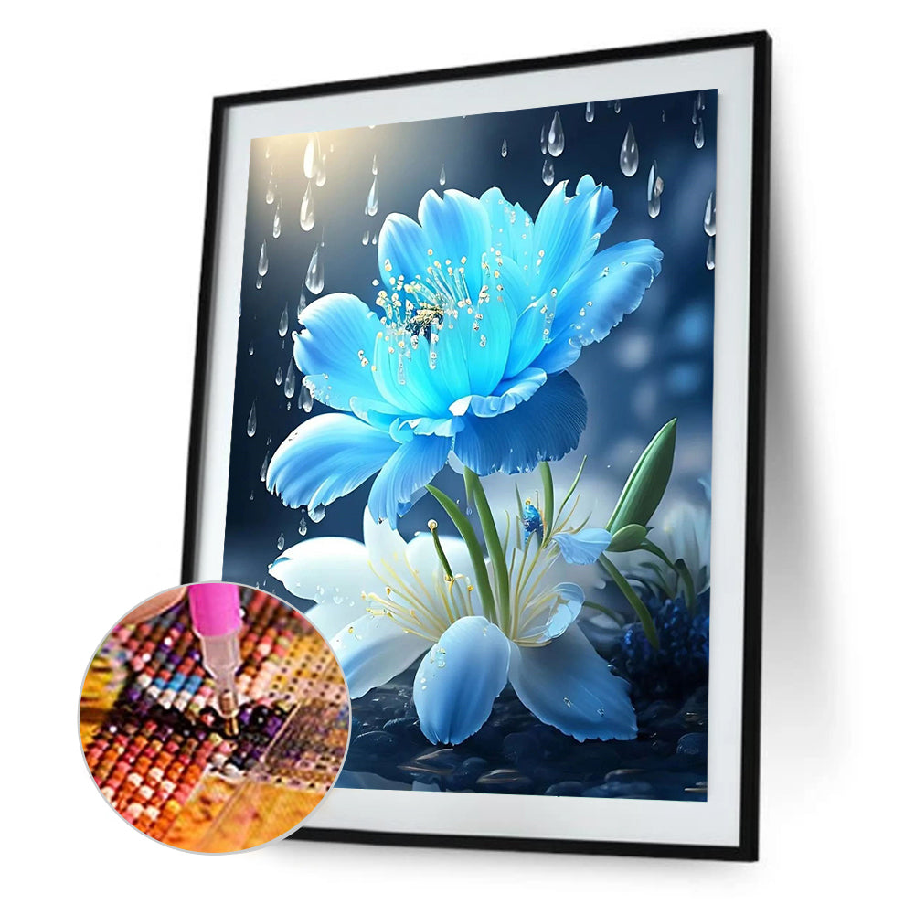 Blue Flowers - Full Square Drill Diamond Painting 30*40CM