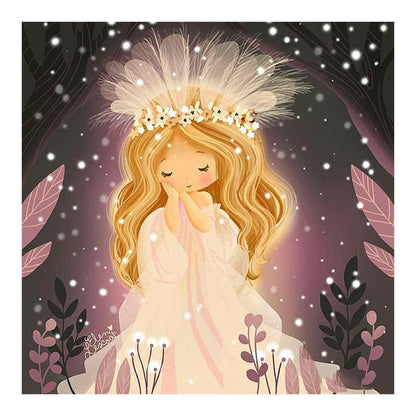 White Feather Cartoon Girl - Full Round Drill Diamond Painting 30*30CM