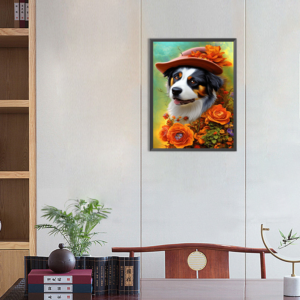 Top Hat Puppy - Full Round Drill Diamond Painting 30*40CM