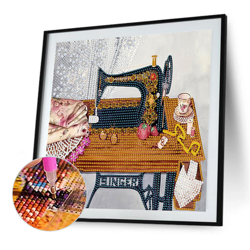 Retro Nostalgic Sewing Machine - Special Shaped Drill Diamond Painting 30*30CM