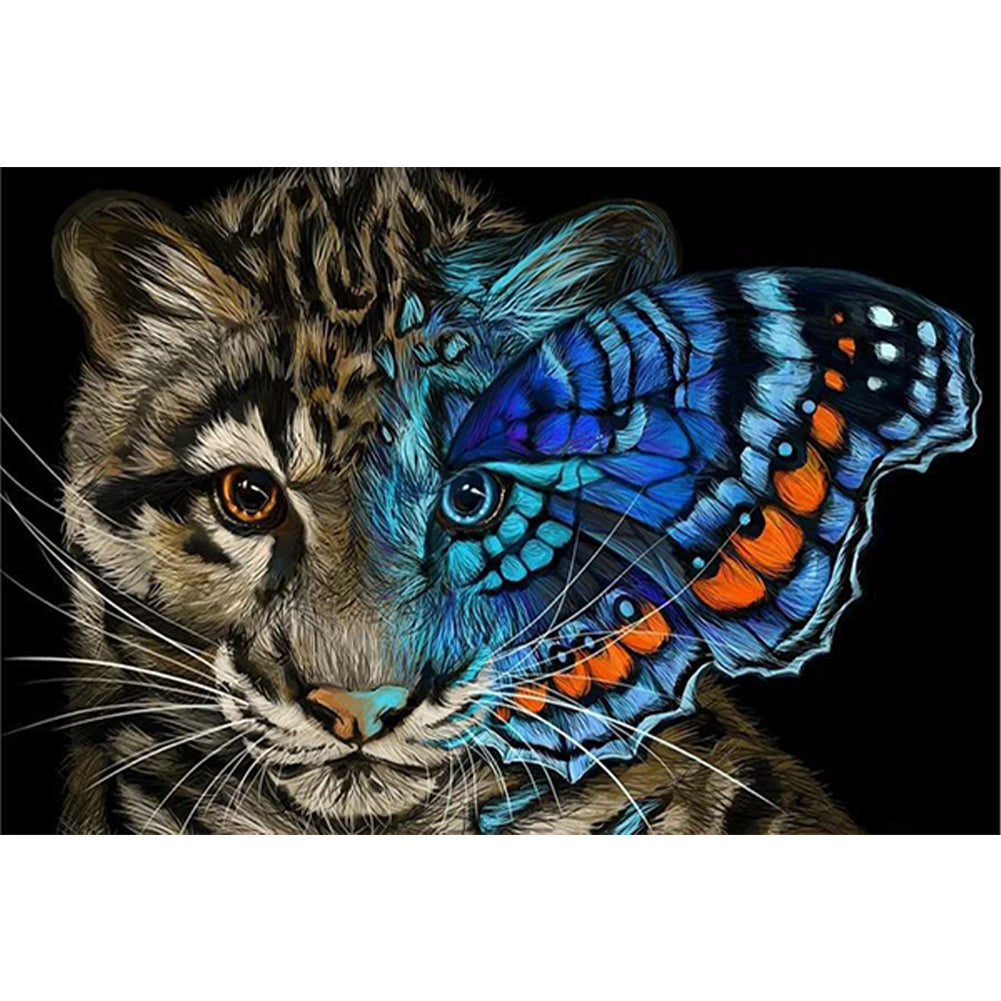 Blue Butterfly Cat - Full Round Drill Diamond Painting 60*40CM