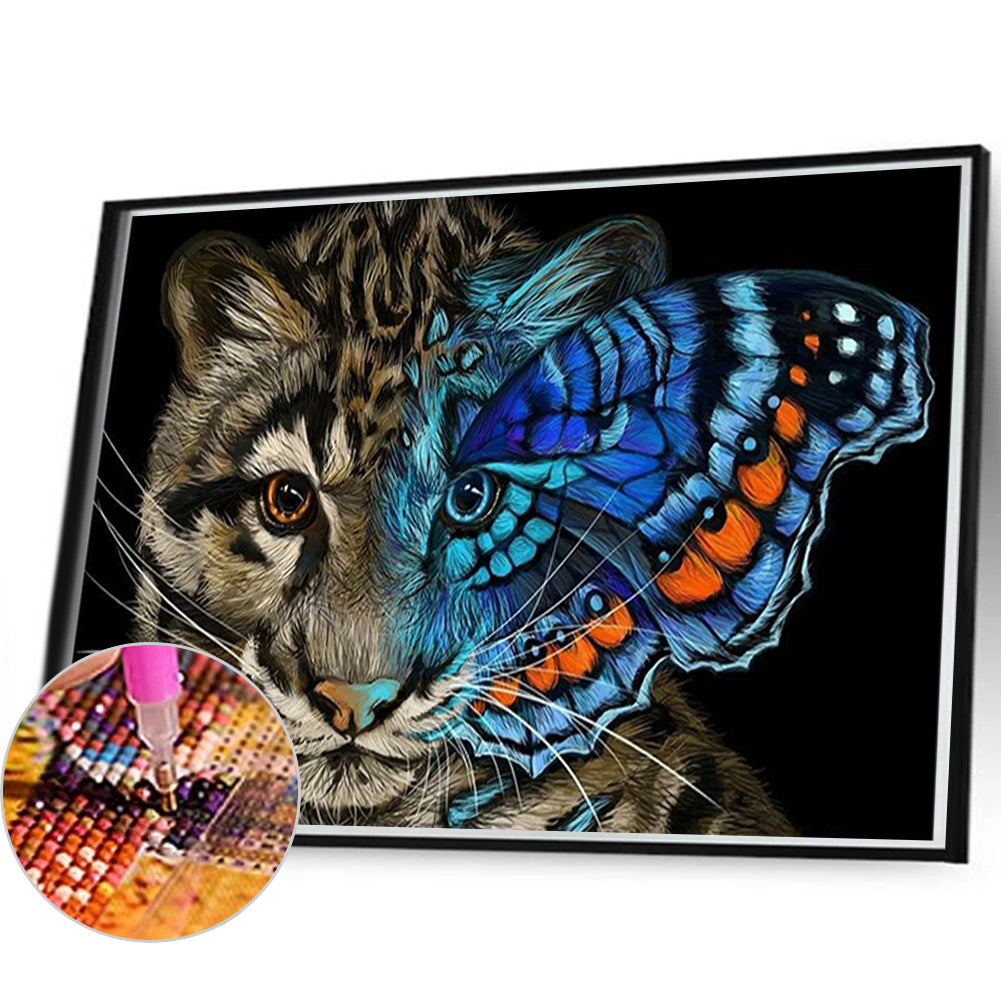 Blue Butterfly Cat - Full Round Drill Diamond Painting 60*40CM