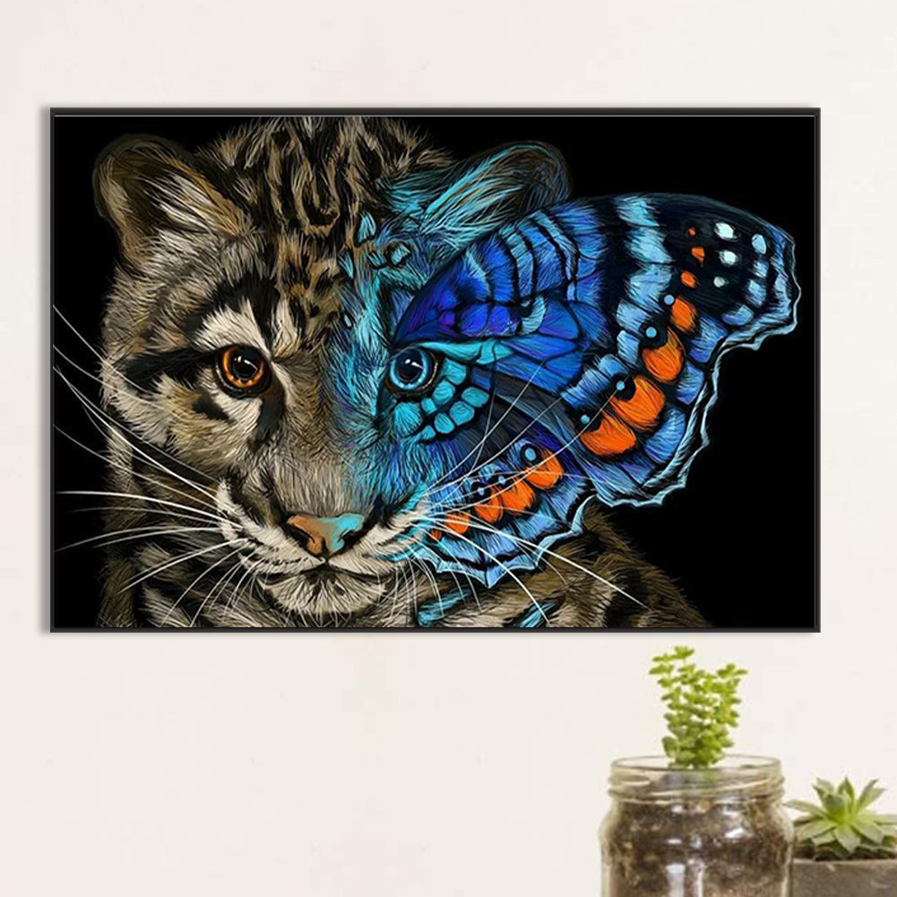 Blue Butterfly Cat - Full Round Drill Diamond Painting 60*40CM