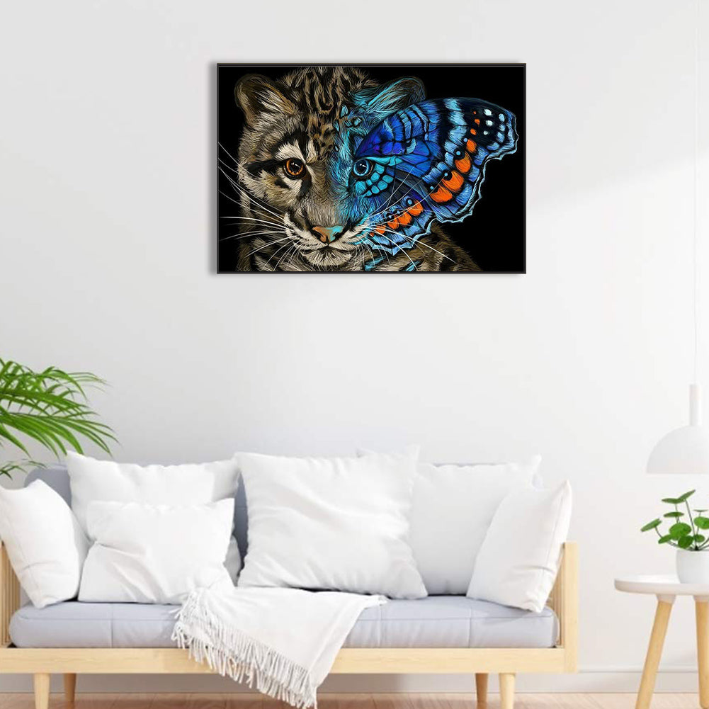 Blue Butterfly Cat - Full Round Drill Diamond Painting 60*40CM