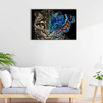 Blue Butterfly Cat - Full Round Drill Diamond Painting 60*40CM