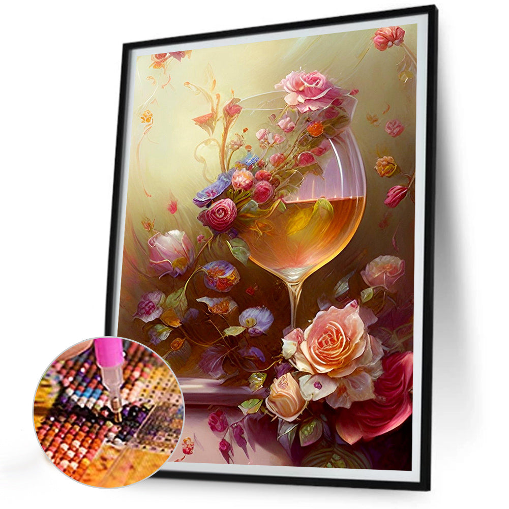 Flower Crystal Cup - Full Round Drill Diamond Painting 30*40CM