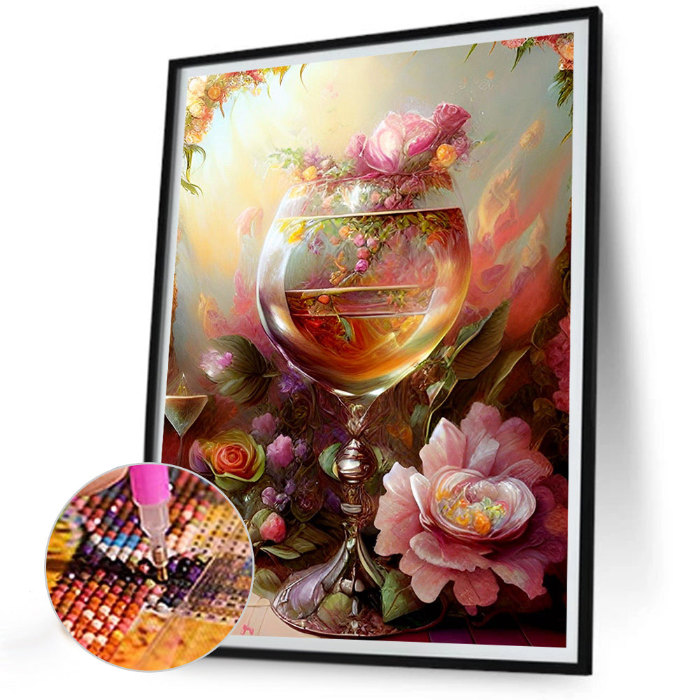 Flower Crystal Cup - Full Round Drill Diamond Painting 30*40CM