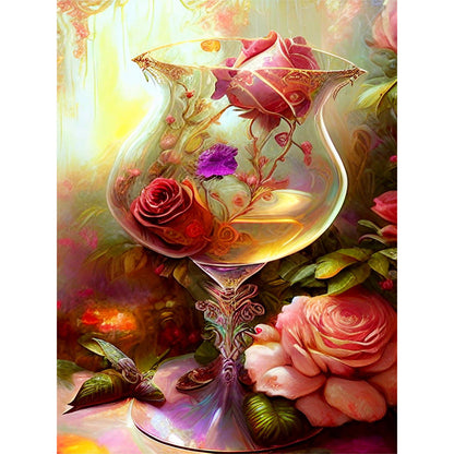 Flower Crystal Cup - Full Round Drill Diamond Painting 30*40CM