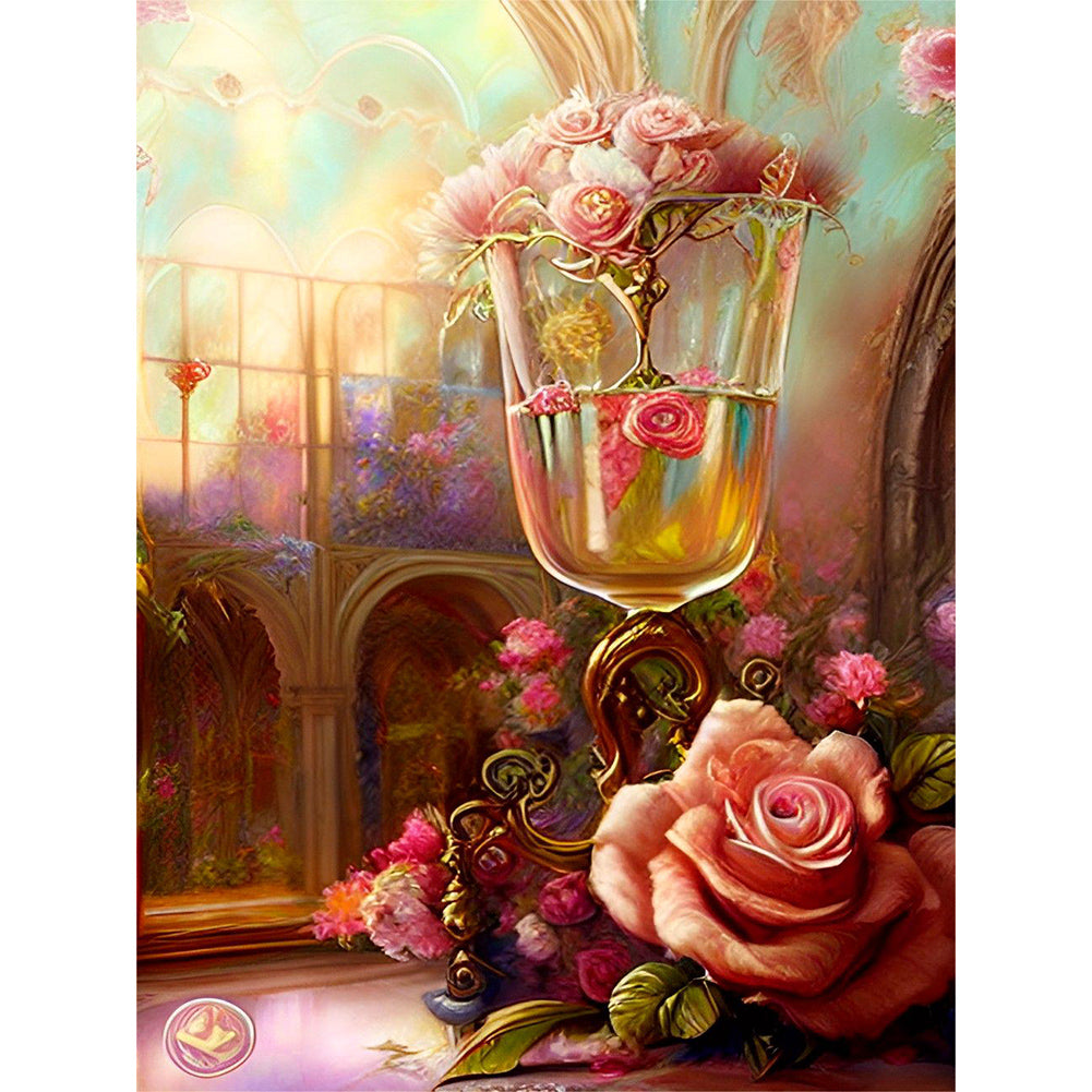 Flower Crystal Cup - Full Round Drill Diamond Painting 30*40CM