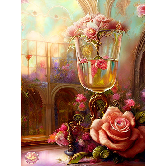 Flower Crystal Cup - Full Round Drill Diamond Painting 30*40CM