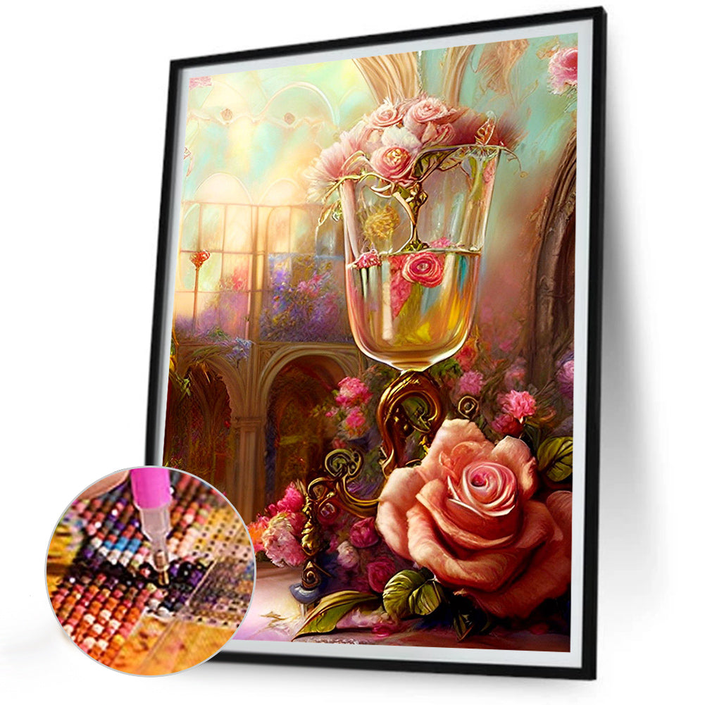 Flower Crystal Cup - Full Round Drill Diamond Painting 30*40CM