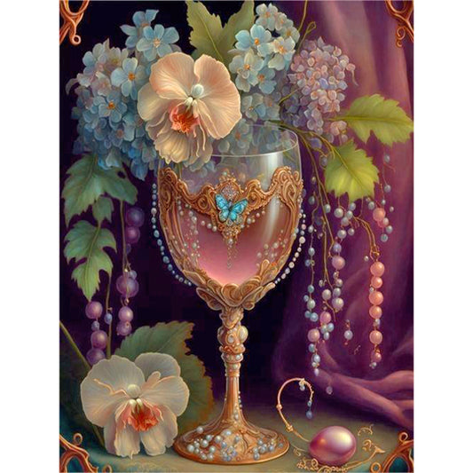 Flower Crystal Cup - Full Round Drill Diamond Painting 30*40CM