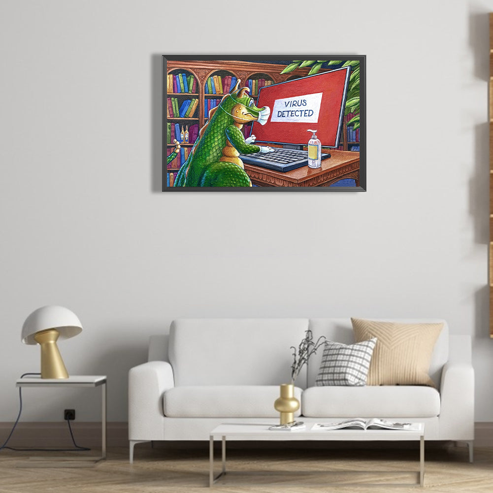 Crocodile Wearing A Mask - Full Round Drill Diamond Painting 50*30CM