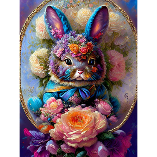 The Flower And The Rabbit In The Mirror - Full Round Drill Diamond Painting 30*40CM