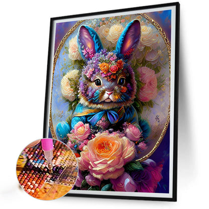 The Flower And The Rabbit In The Mirror - Full Round Drill Diamond Painting 30*40CM