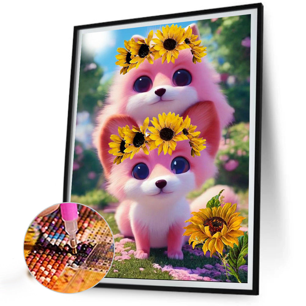 Puppy Wearing A Wreath - Full Round Drill Diamond Painting 30*40CM