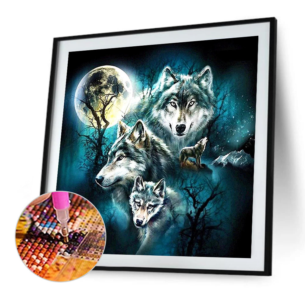Wolf Under The Moon - Full Square Drill Diamond Painting 50*50CM